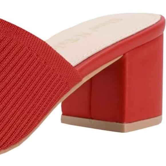 Womens Size 6 Heeled Sandals Square Open Toe Heeled Mules Chunky Block RED - Picture 7 of 13